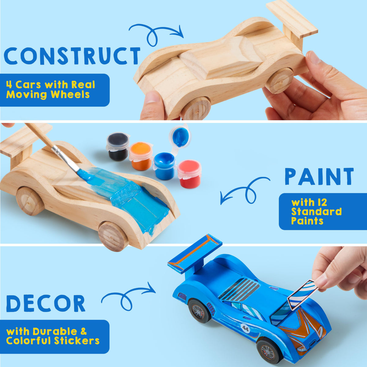 Klever Kits paint station: vibrant colors bring race cars to life and imagination.
