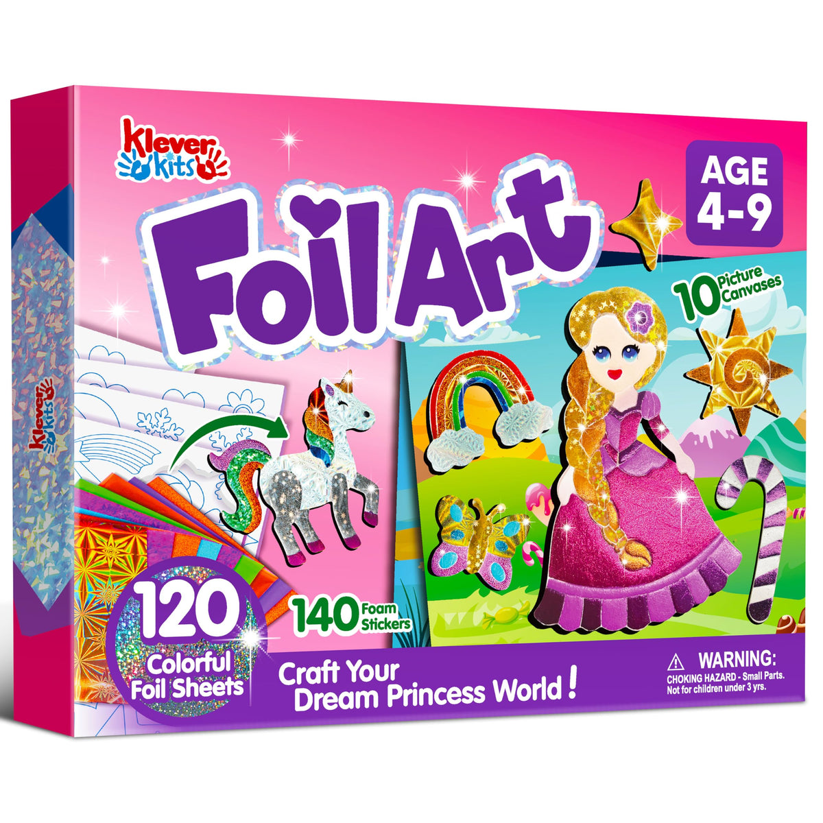Klever Kits Princess Foil Art Kit showing full contents for imaginative play.
