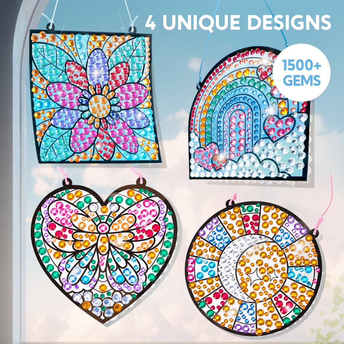 Klever Kits sun heart suncatcher with gems for cheerful light-catching craft.