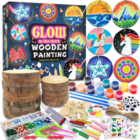 Klmars glow-in-the-dark wood slice paint kit inspires imaginative play and glowing art.