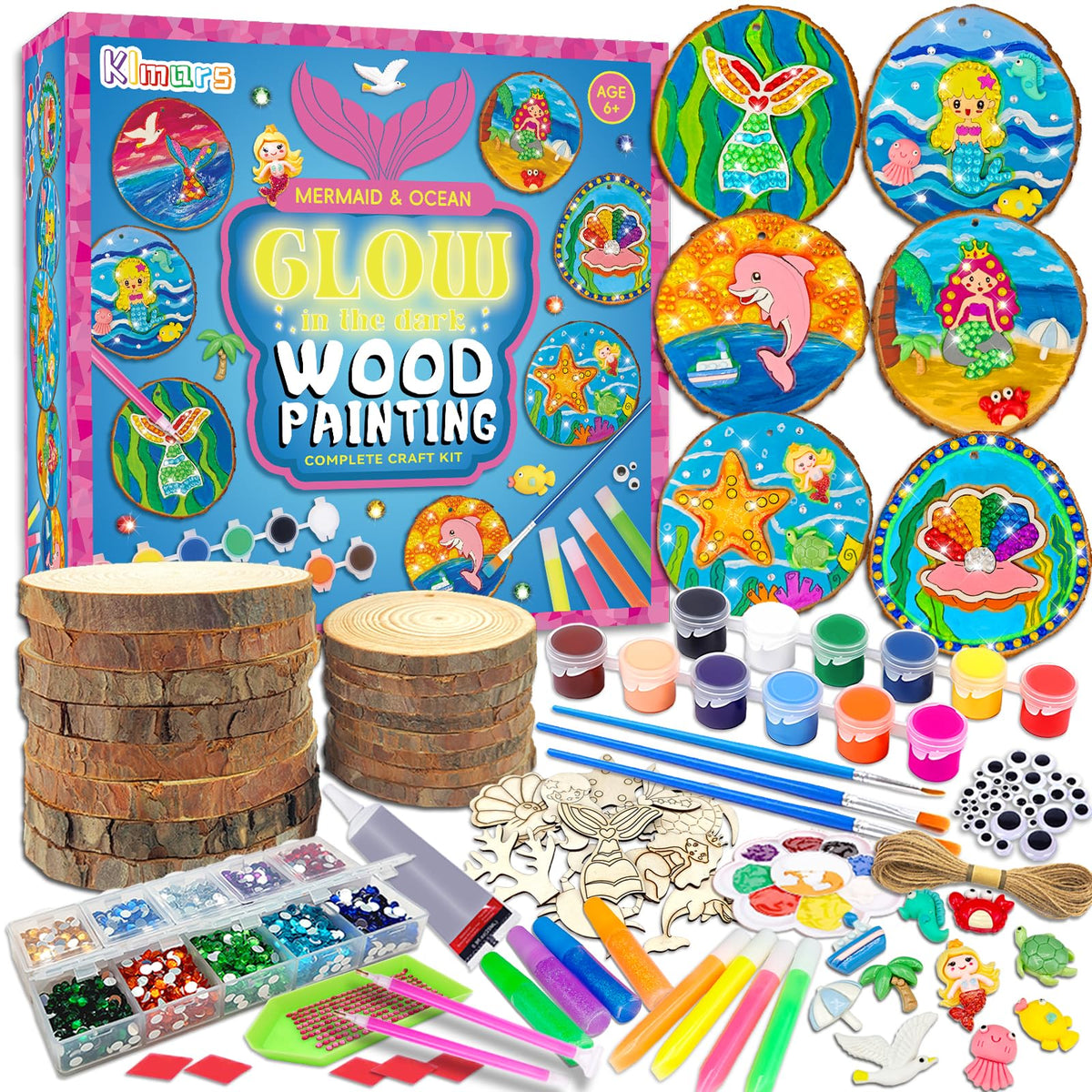 Klmars Mermaid painting kit with wooden slices for creative projects