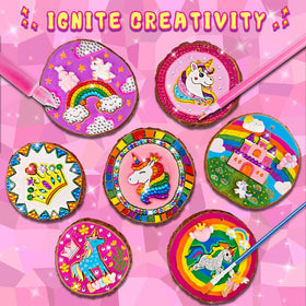 klmars wood slices and supplies ready for easy unicorn crafts.