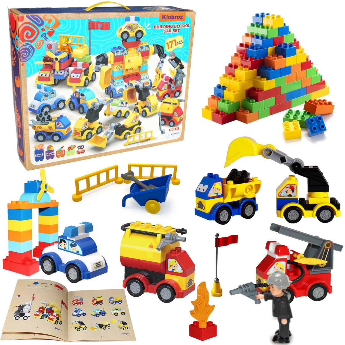 Klobroz 171-piece car set helps kids build together with vibrant blocks.