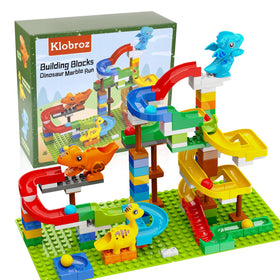 Klobroz dinosaur marble run assembly promotes imaginative construction and problem solving.