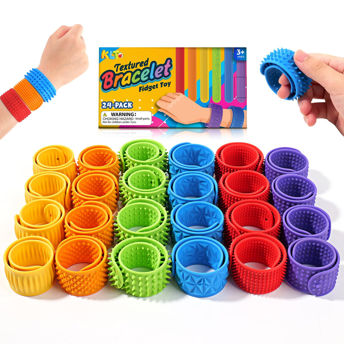 KLT 24-pack silicone slap bracelets for classroom focus and calm
