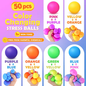 KLT pink-to-purple color-changing stress ball for playful sensory activity.