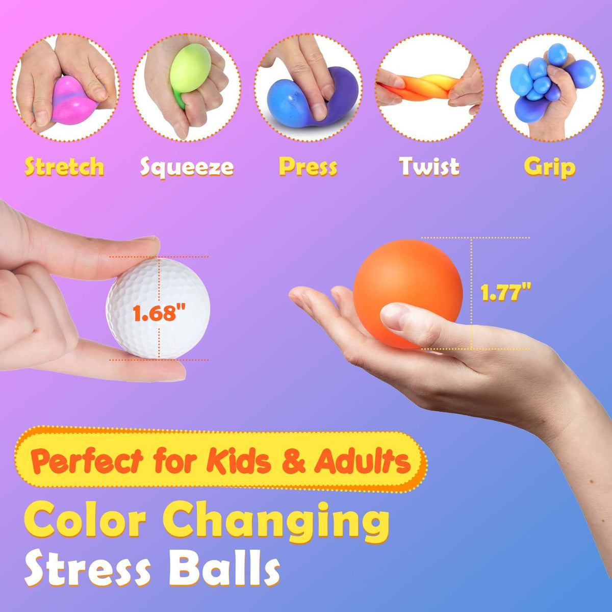 KLT yellow-to-orange color-changing stress ball for focus and calm moments.