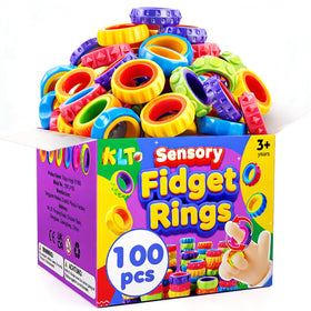 KLT textured spinner ring bulk display for classroom prizes and party favors.