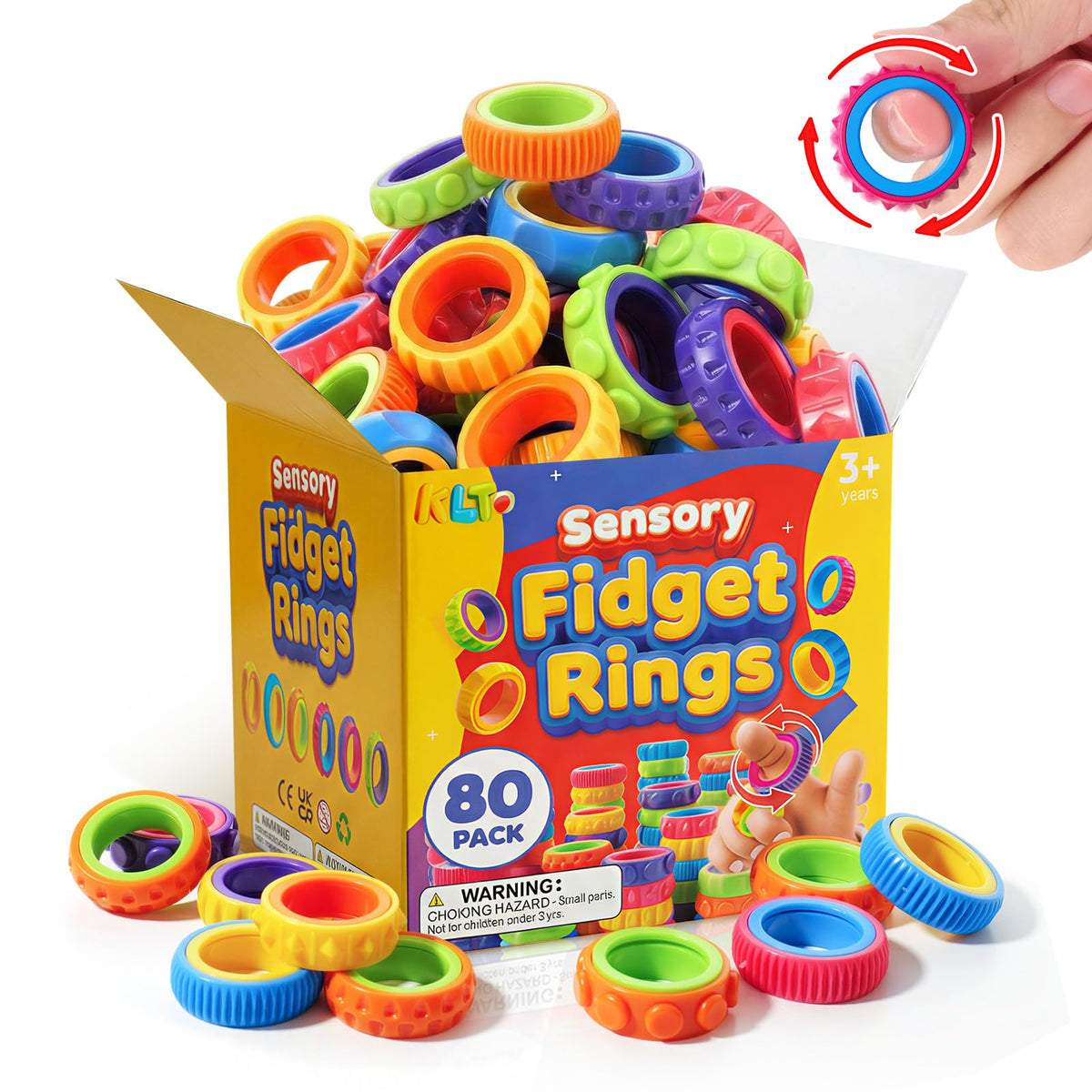 KLT textured spinner rings 80-pack bulk, ideal for party favors.