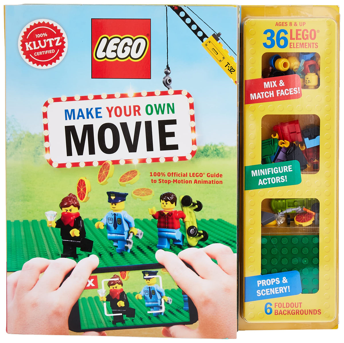 Klutz Lego Make Your Own Movie backgrounds showcase colorful scenes for stop-motion fun