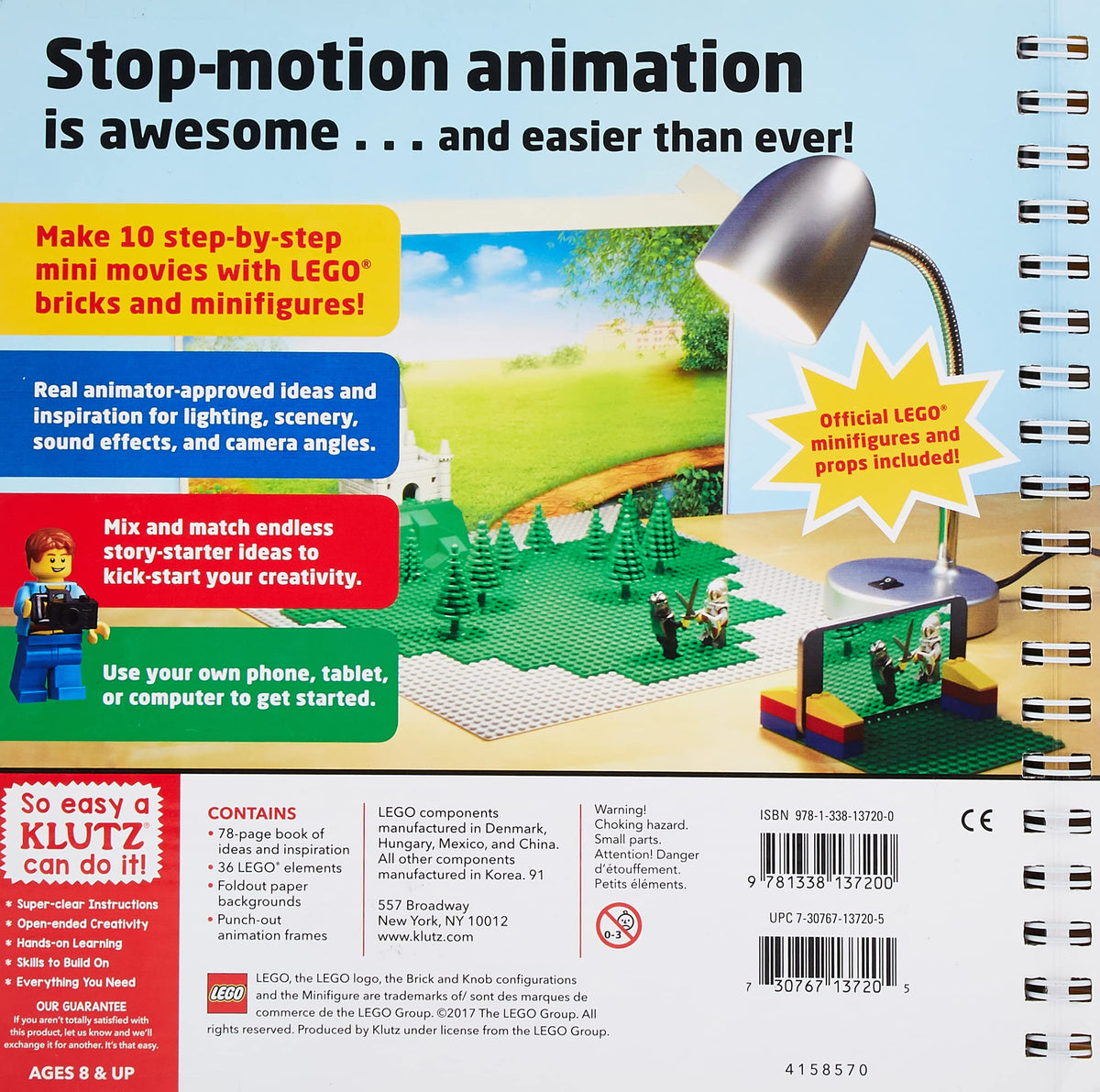 Klutz Lego Make Your Own Movie frames highlight reusable pieces for creative storytelling