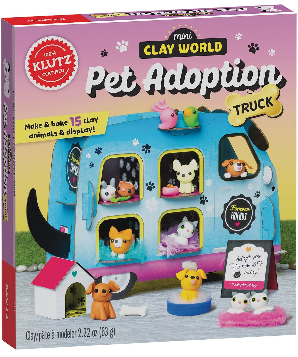Klutz Mini Clay World Pet Adoption Truck enables imaginative pretend play with colorful clay pets.
