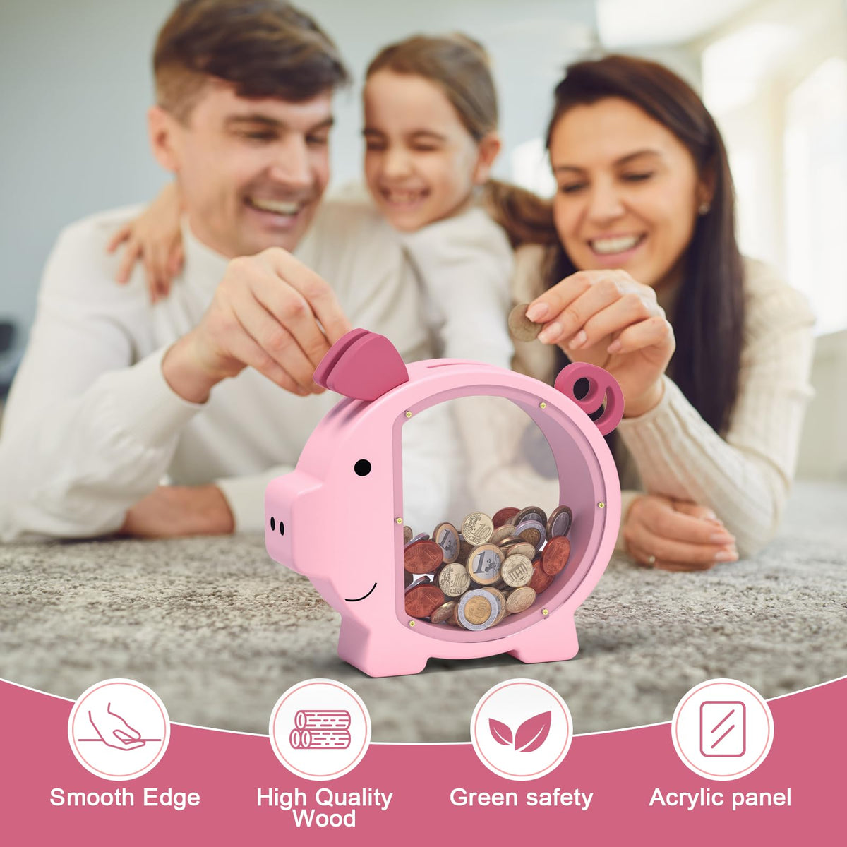 KMC pink piggy bank packed as a gift-ready decor item