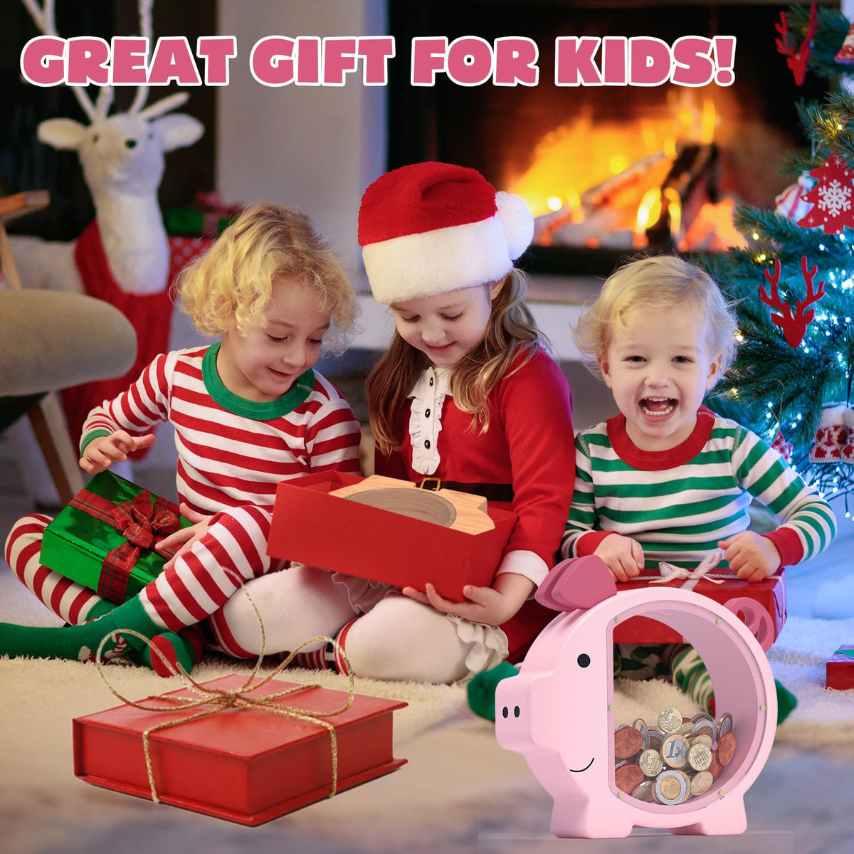 KMC pink piggy bank in a child’s bedroom as decor and savings tool