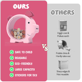 KMC pink piggy bank featuring laser engraving personalization option