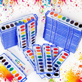 KMLYDGS 40-pack watercolor packs in case with brush for kids' art projects.