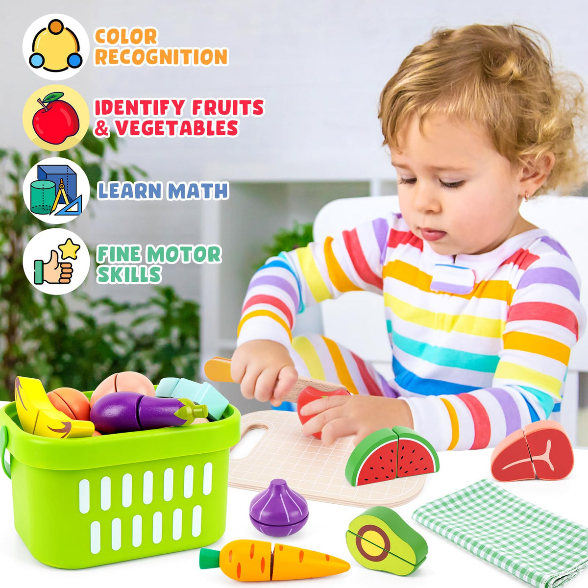 KMTJT cutting board and knife showcase realistic prep play for curious toddlers.
