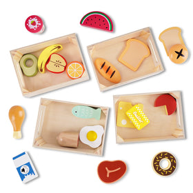 KMTJT Food Groups wooden cheese play food supports color recognition and sorting during pretend dining.
