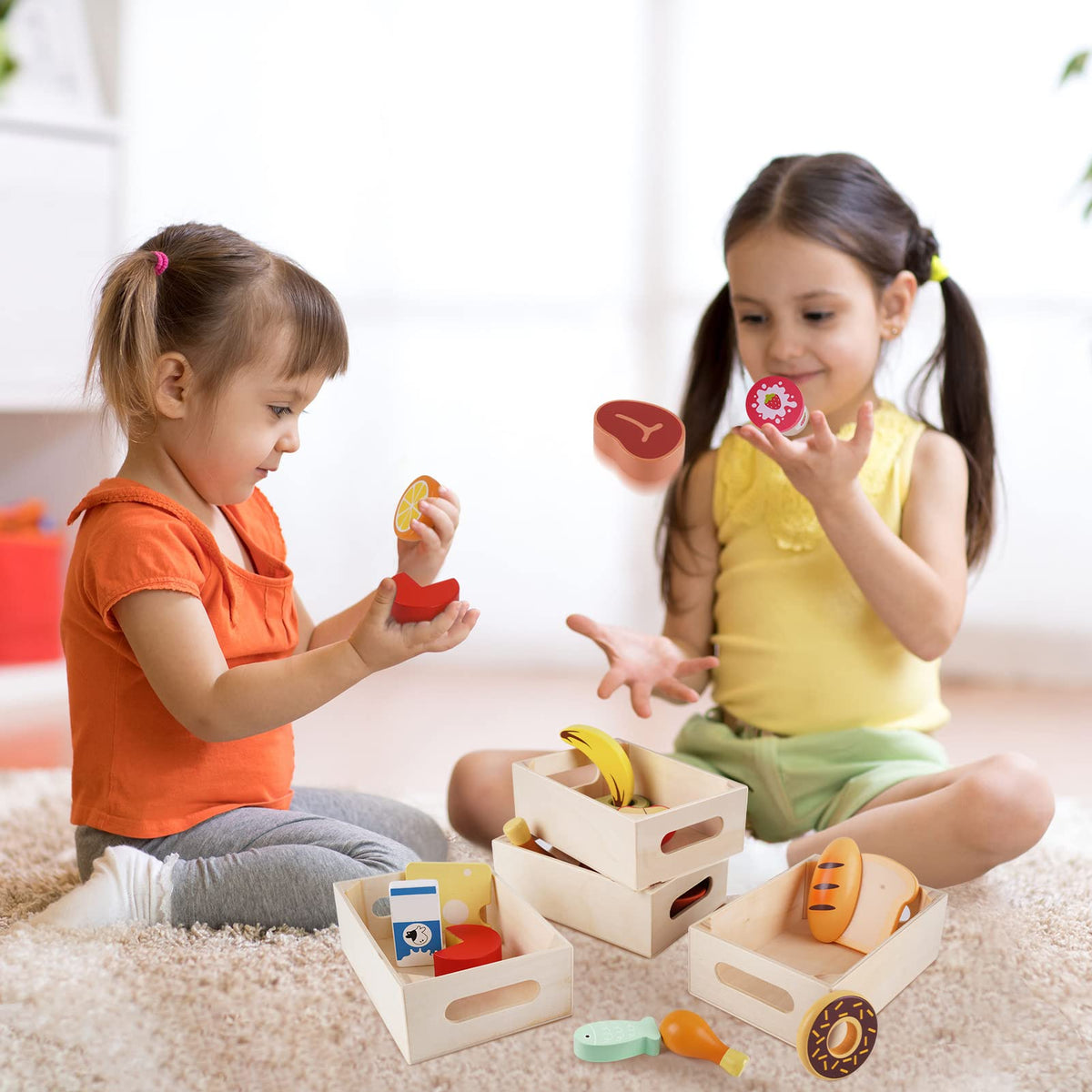 KMTJT Food Groups wooden eggs play food helps coordination during pretend cooking sessions.