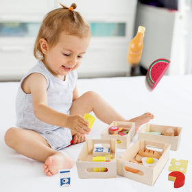 KMTJT Food Groups wooden milk play food encourages role-play and early math concepts while toddlers explore.