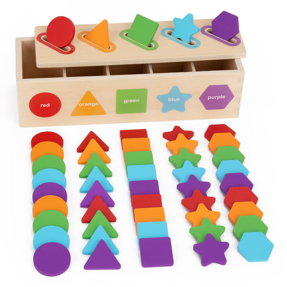 KMTJT Montessori Toys color and shape sorting blocks promote early color recognition and fine motor skills.