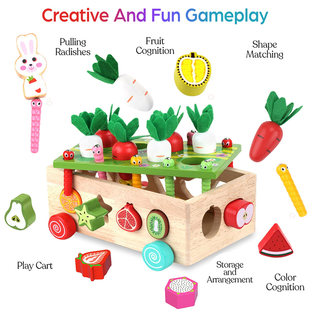 KMTJT wood worms help develop fine motor skills through pincer-grip play.