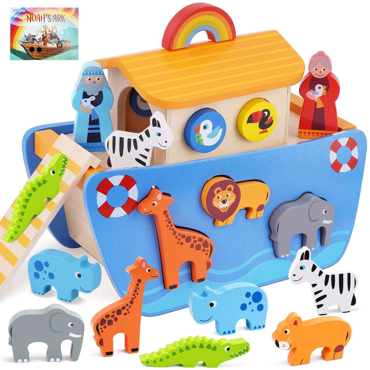 KMTJT Noah’s Ark wooden playset ark centerpiece for imaginative toddler play