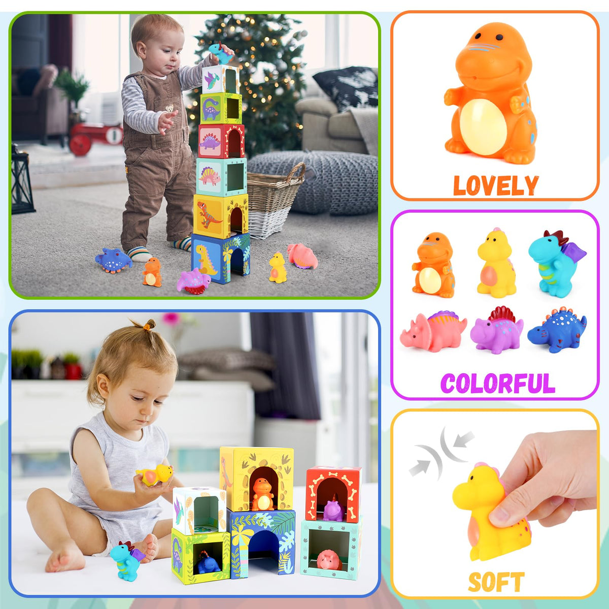 KMTJT stack-and-nest dinosaur toy enhances fine motor skills