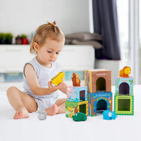 KMTJT stacking block tower visualizes order and size relationships for kids.