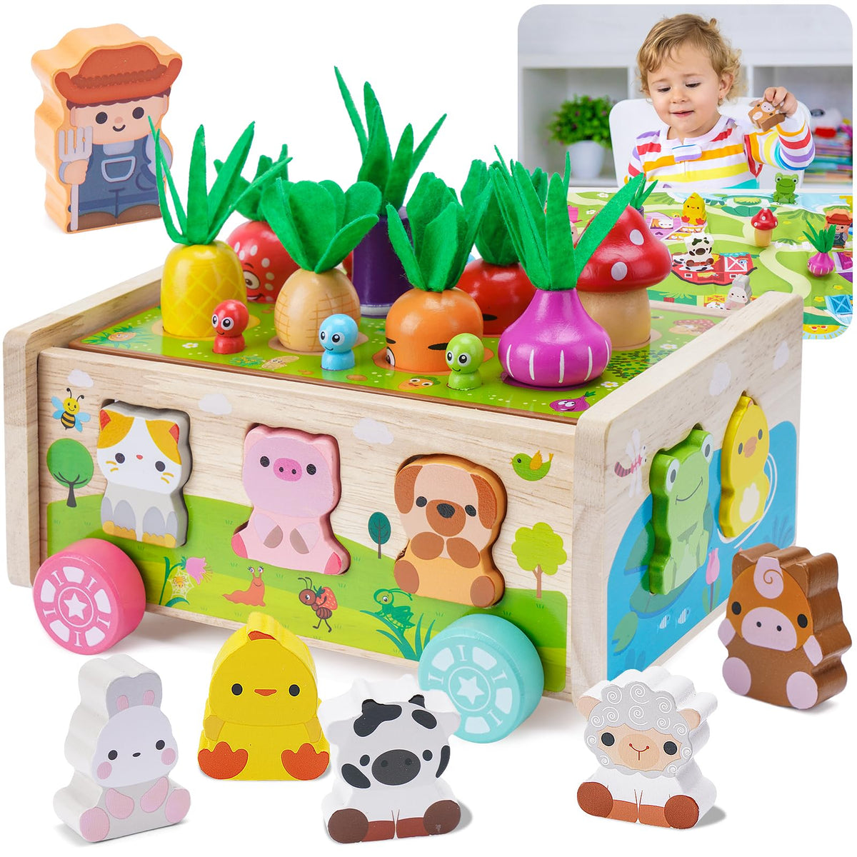 KMTJT Toddler Montessori farm base with smooth edges for safe play and discovery