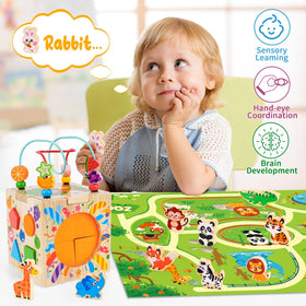 KMTJT wooden activity cube animal matching aids recognition and memory development.