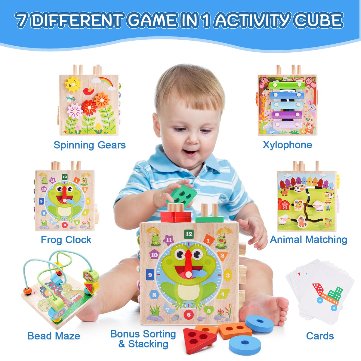 KMTJT Wooden Activity Cube baby xylophone for musical exploration