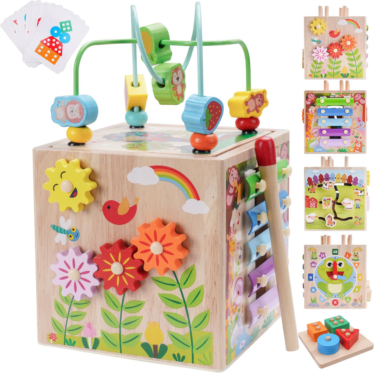 KMTJT Wooden Activity Cube bead maze for fine motor skills and focus