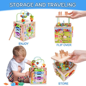 KMTJT Wooden Activity Cube learning clock to introduce time concepts