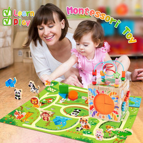 KMTJT wooden activity cube shape sorter encourages problem-solving and spatial awareness.