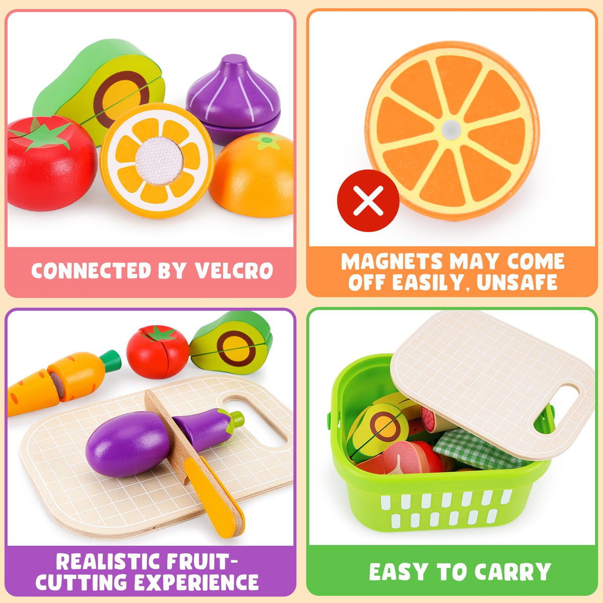 KMTJT wooden cutting vegetables set supports imaginative meals and color recognition.