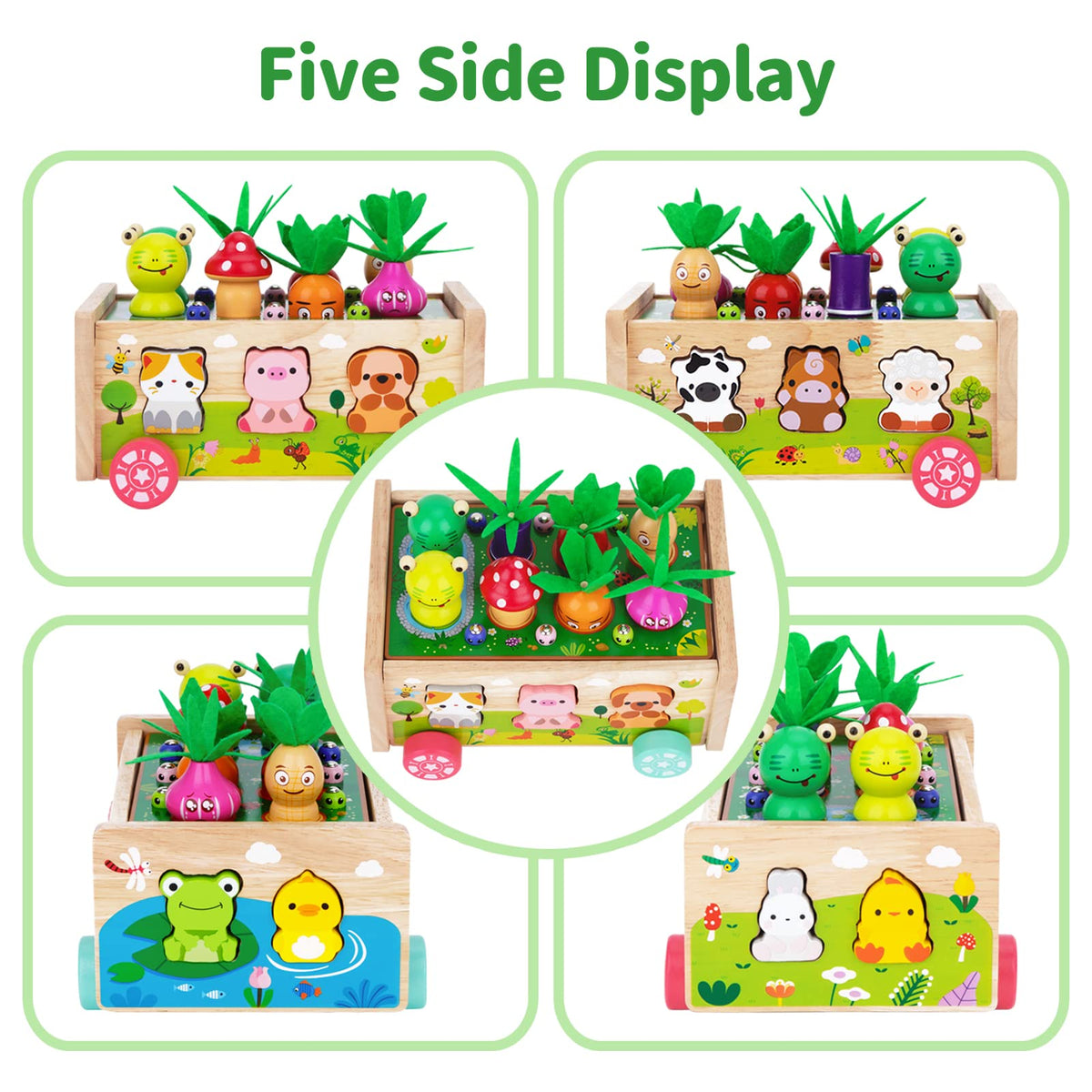 KMTJT wooden farm animals set supports imaginative play and fine motor skills.