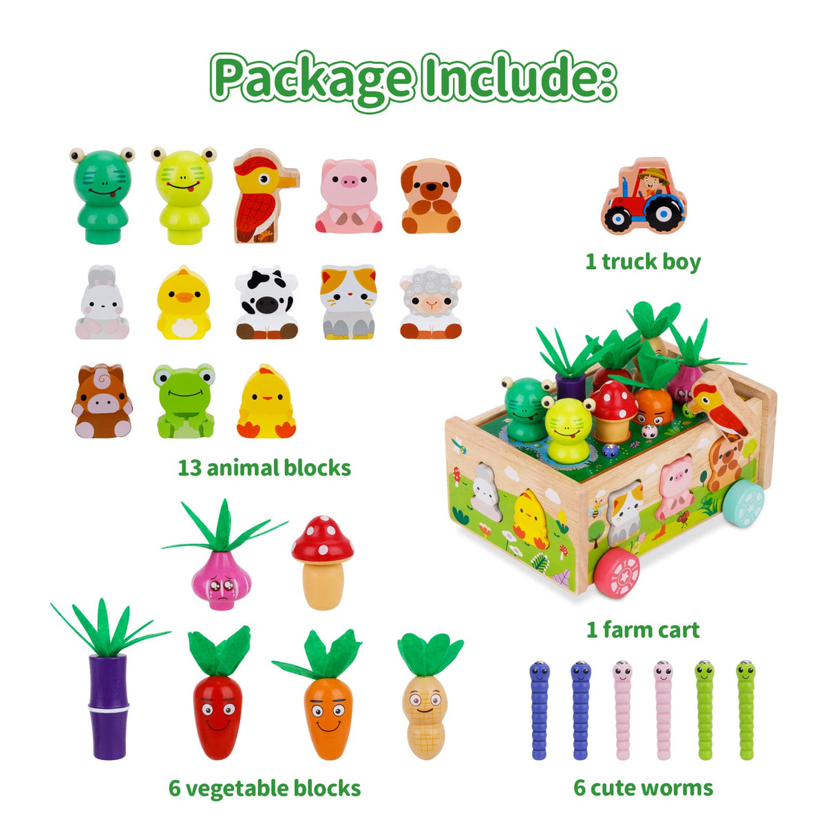 KMTJT wooden vegetables set helps toddlers classify produce by color and shape.