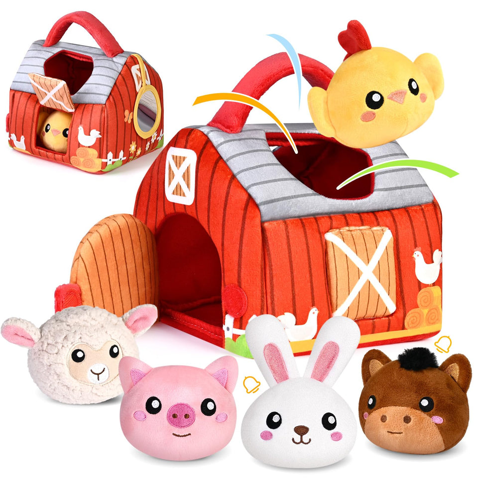 KMUYSL plush red barn toy for soft baby play and exploration