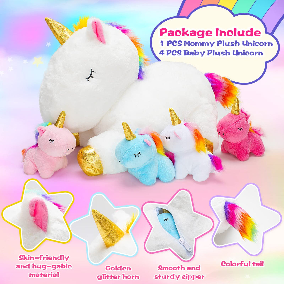 KMUYSL baby unicorns in pink, blue, purple, white for cuddly color pals