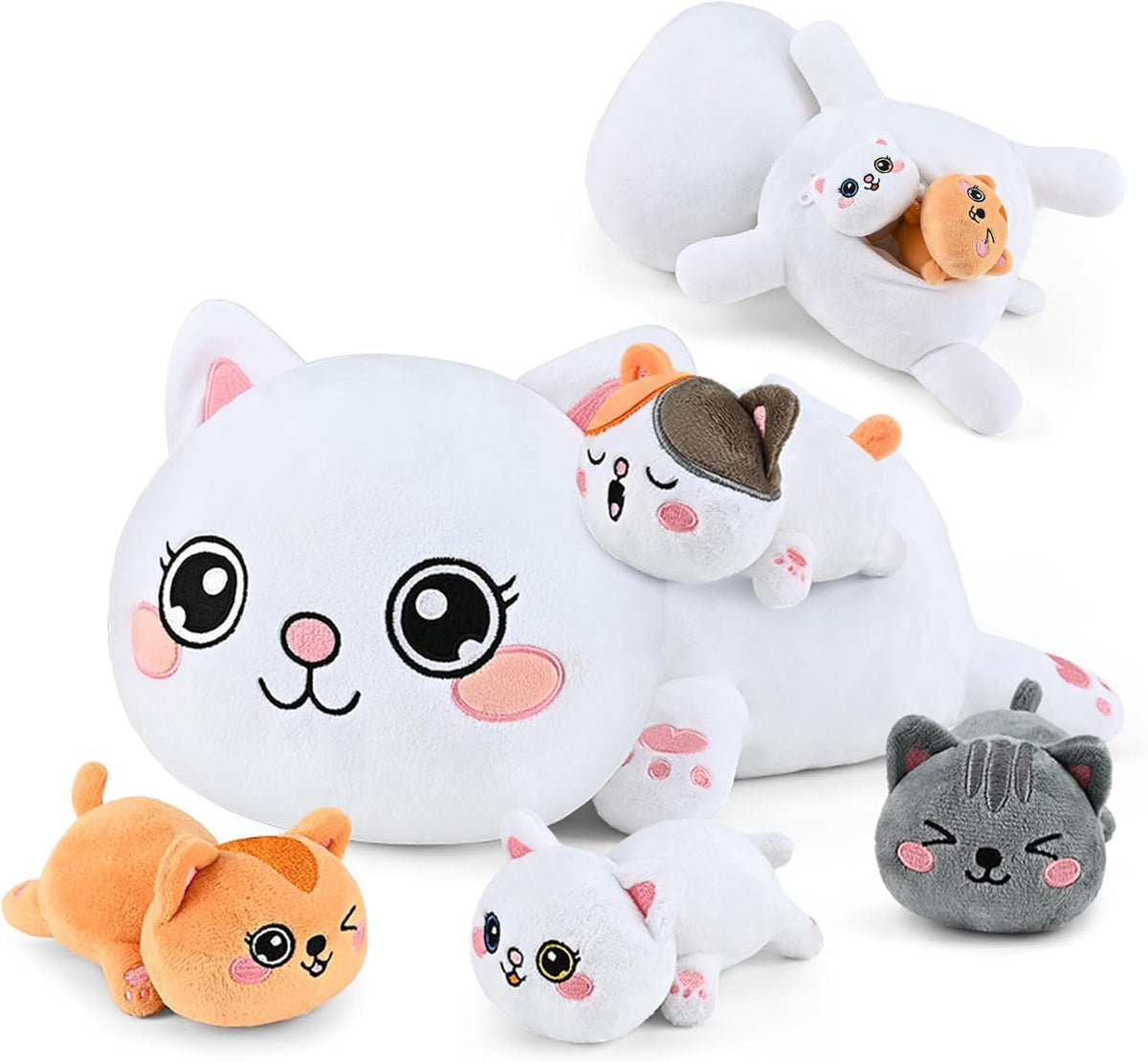 KMUYSL Mommy Cat with four babies in tummy, ideal for imaginative cuddle play.
