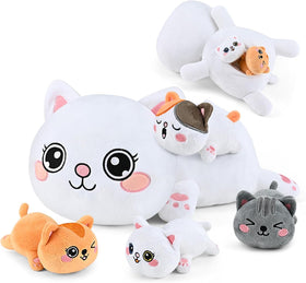 KMUYSL Mommy Cat with four babies in tummy, ideal for imaginative cuddle play.