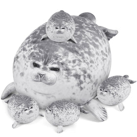 KMUYSL mommy seal with four babies in tummy; soft, cuddly for imaginative play.