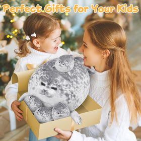 KMUYSL plush seal with soft cotton filling; cozy for nap time.