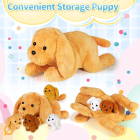 KMUYSL baby puppies plush inside mommy's tummy with a gift box.