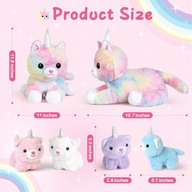 KMUYSL baby unicorn plushies in pink, blue, purple, and white