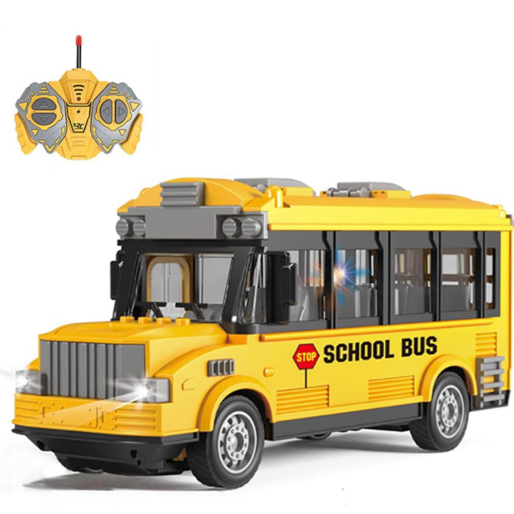 KNACKTOYZ RC School Bus front view with LED headlights for realistic play