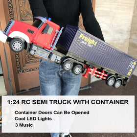 KNACKTOYZ RC semi-truck with trailer side view highlights rugged design for outdoor fun