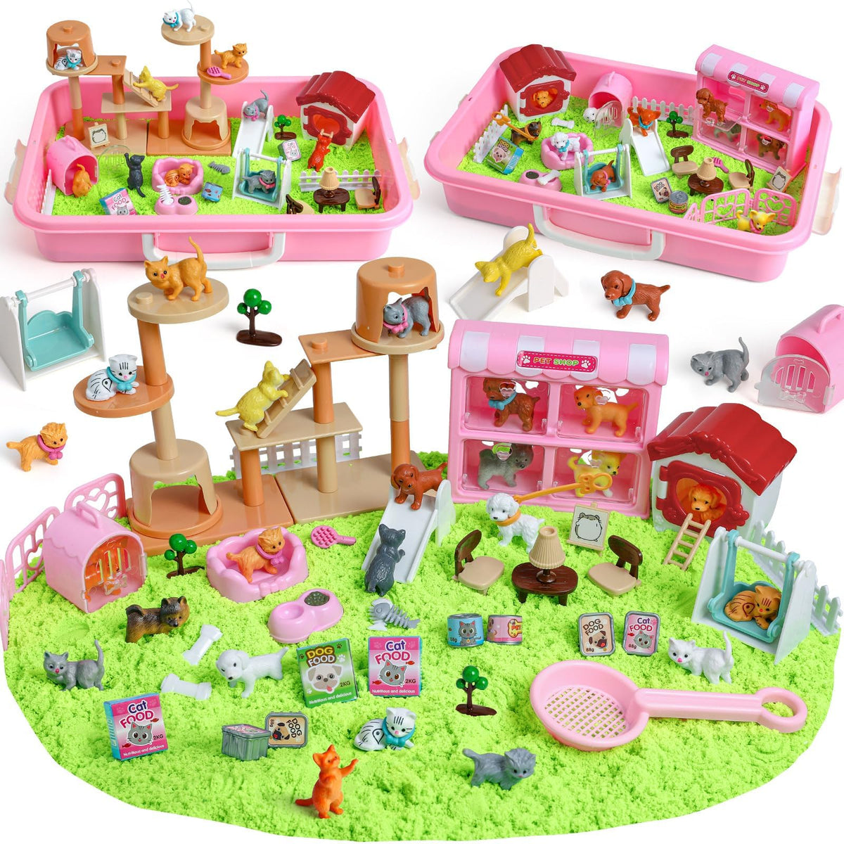 KNASON cat and dog sensory bin kit with colorful figures for imaginative play