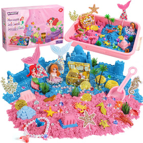 KNASON Mermaid Sensory Bin with sand and mermaid figures for imaginative play